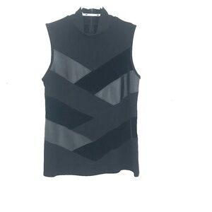 Joseph Ribkoff top M sleeveless black faux leather/velvet luxury office capsule